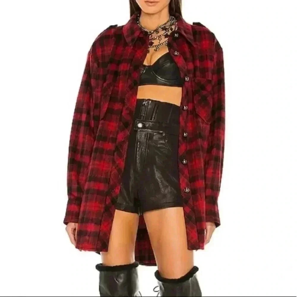 Dundas X Revolve london Oversized Shirt Shacket in Red and Black Plaid